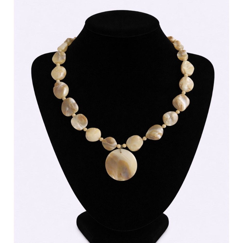 Vintage Mother of Pearl Nugget Bead Necklace Irregular Boho Choker - Shimmering